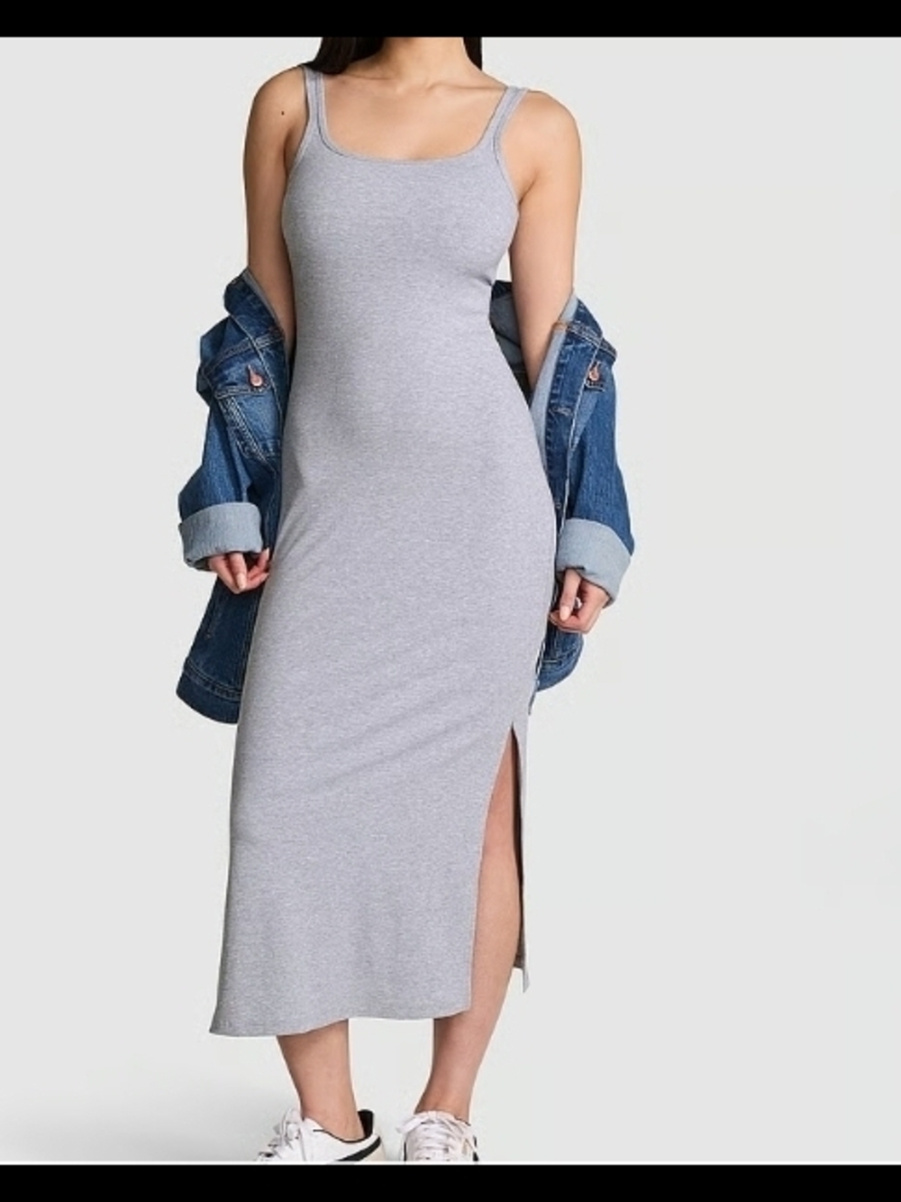 Grey Tank Midi Dress with Side Slit